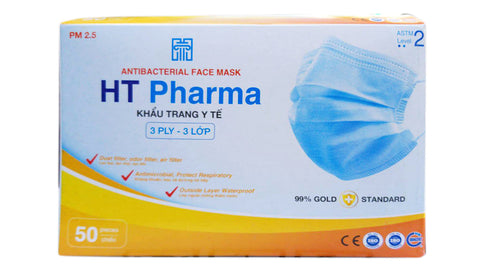 HT PHARMA  Earloop Mask 3ply 50pcs/ Box Level 2- Blue 99% Efficiency